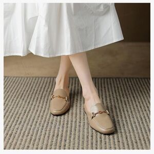Beige Buckle Slip On Loafer mules new in box